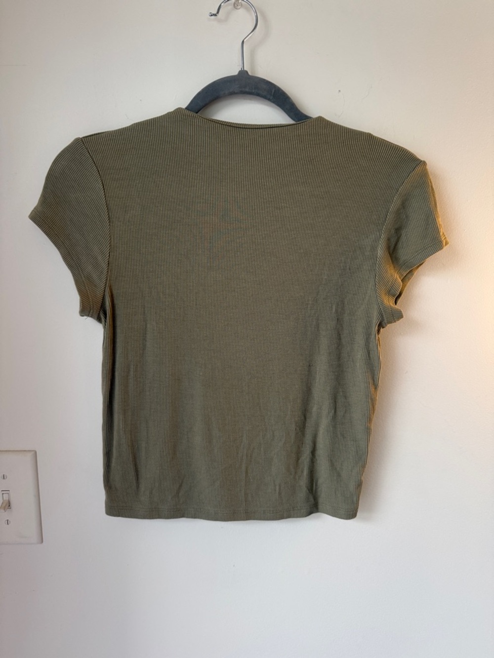 Women's Ribbed Short Sleeve Top - Olive Green